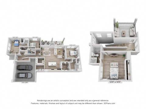 Floor plan for 4 beds, 4 baths, 2387 sqft